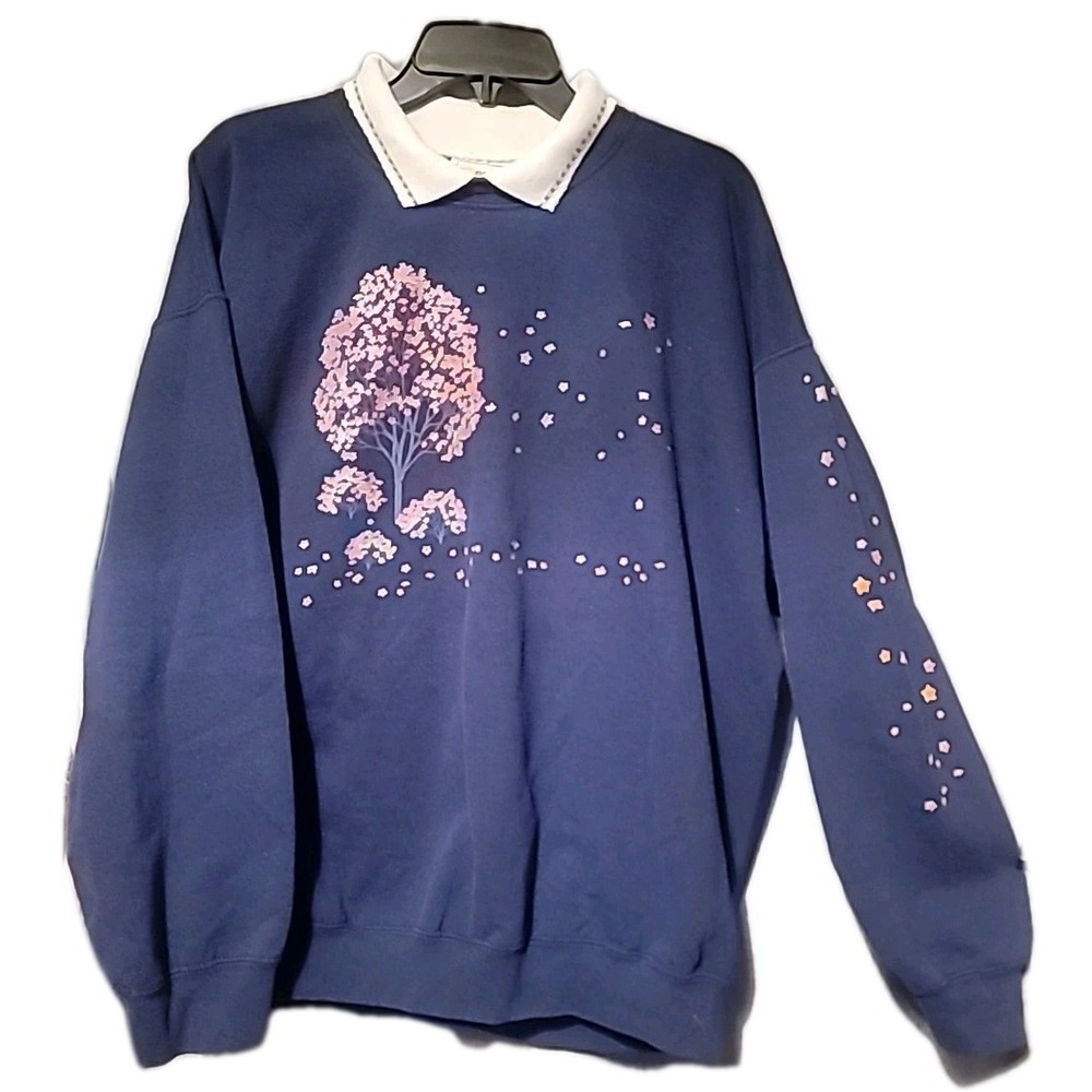 VTG Morning Sun‎ Women's Sweatshirt Sz. XL Textured Pink Trees Glitter Grandma